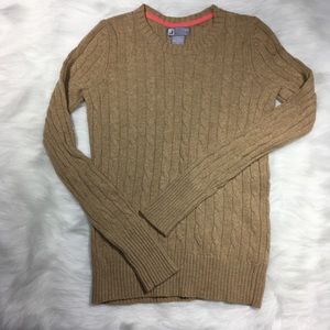 Scooped neck tan cable knit sweater Size S